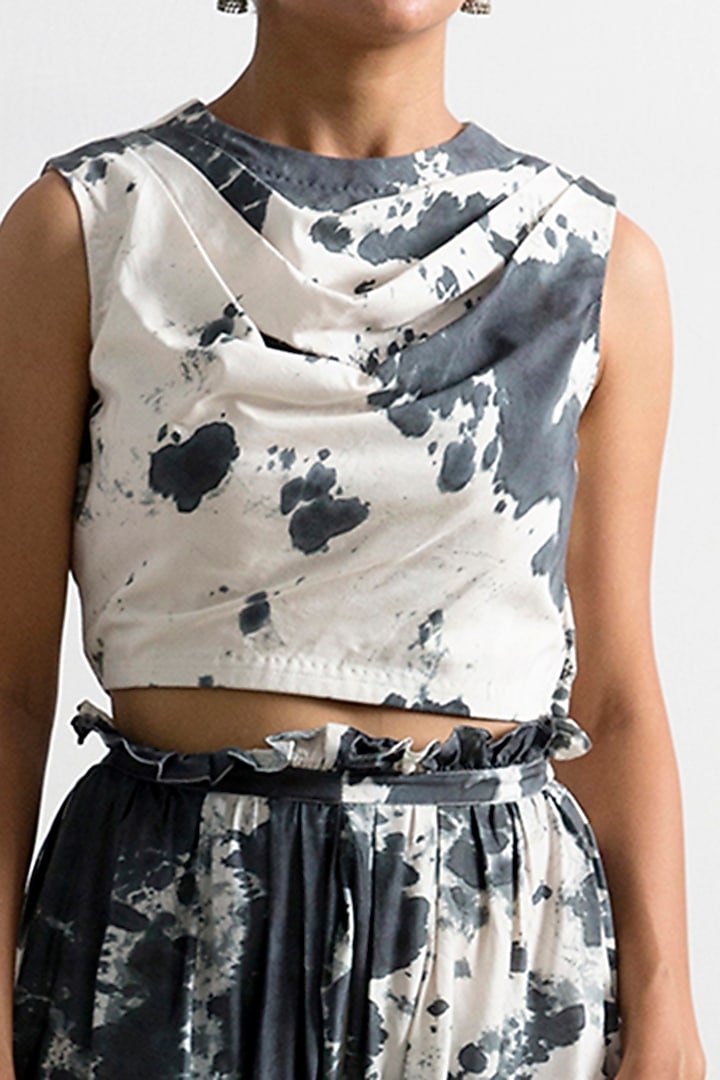 Light Grey & Black Tie-Dye High Waisted Pant Set by Bohame at Pernia's Pop Up Shop