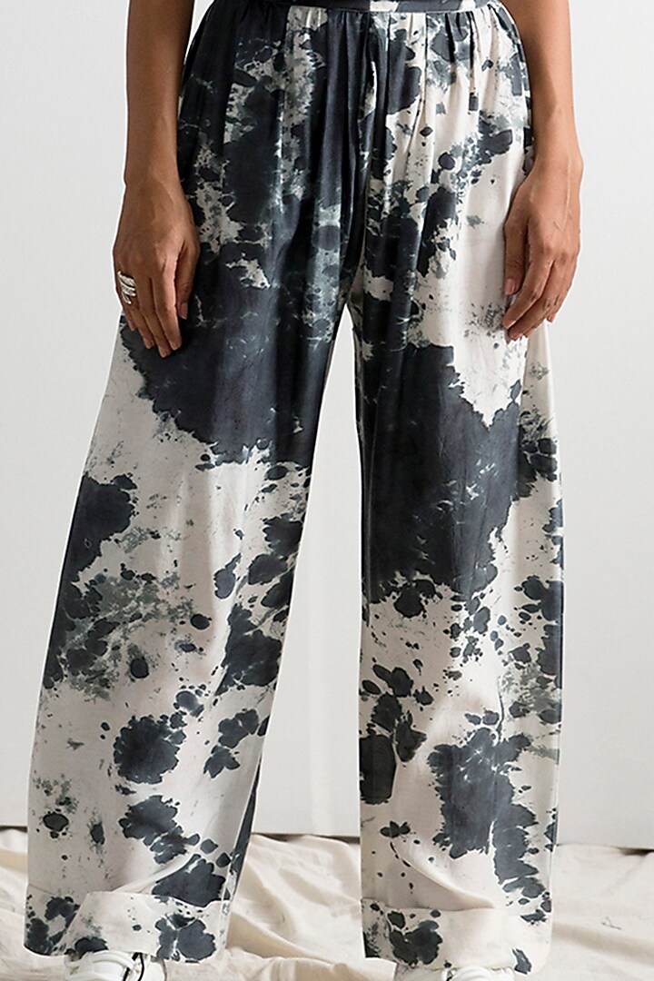 Light Grey & Black Tie-Dye High Waisted Pant Set by Bohame at Pernia's Pop Up Shop