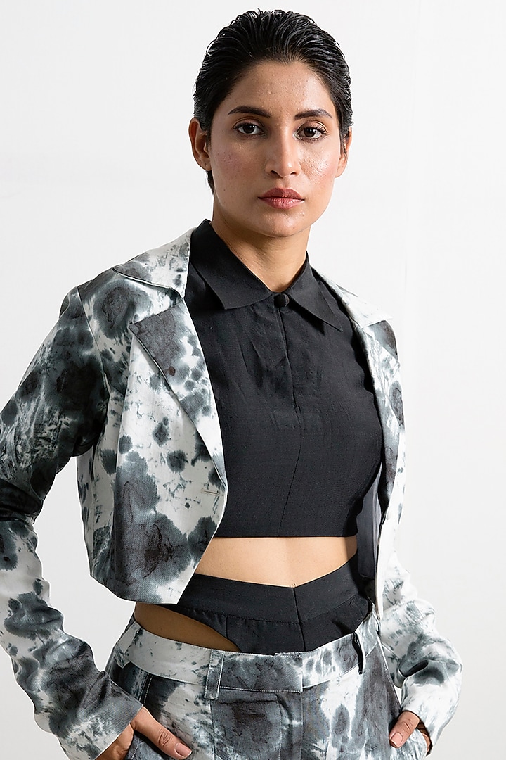 Light Grey & Black Tie-Dye Low-Waisted Pant Set by Bohame at Pernia's Pop Up Shop