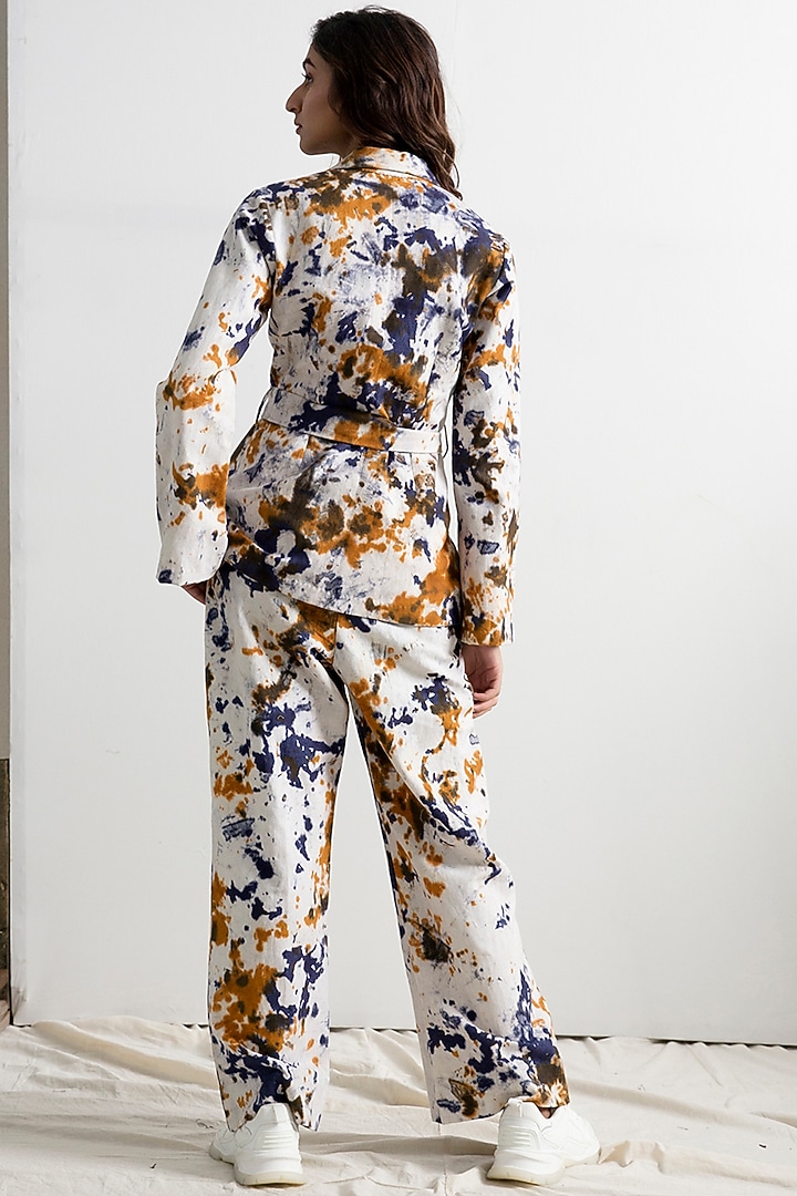 Cream & Blue Tie-Dye Jacket Set by Bohame at Pernia's Pop Up Shop