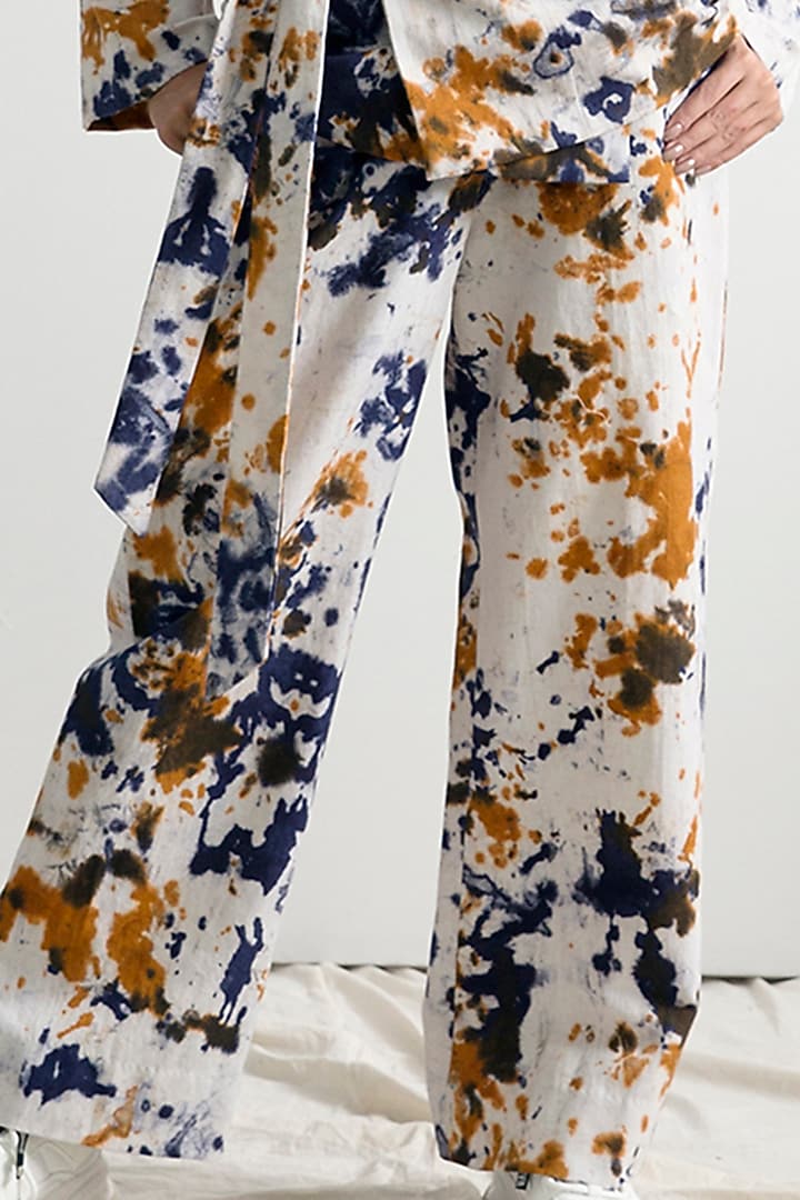 Cream & Blue Tie-Dye Jacket Set by Bohame at Pernia's Pop Up Shop