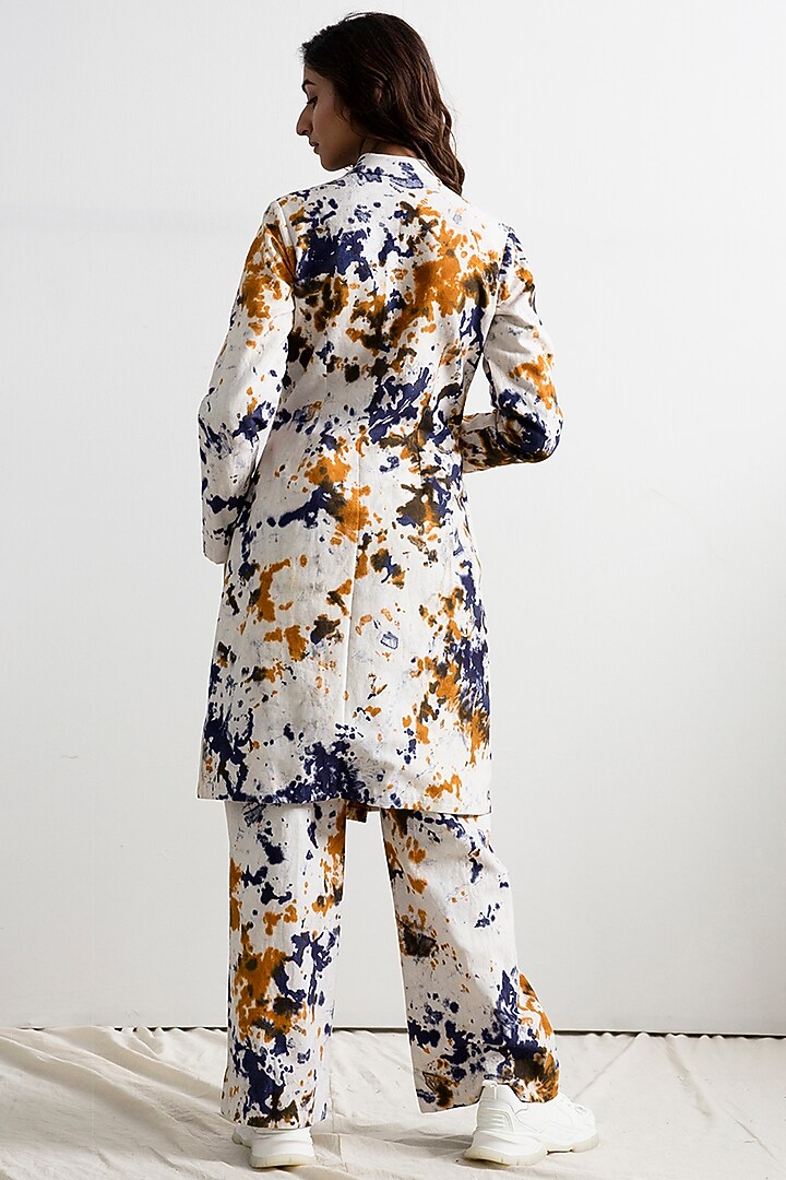 Cream & Blue Tie-Dye Long Jacket Set by Bohame at Pernia's Pop Up Shop