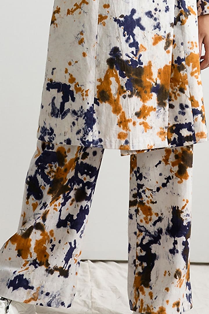 Cream & Blue Tie-Dye Long Jacket Set by Bohame at Pernia's Pop Up Shop