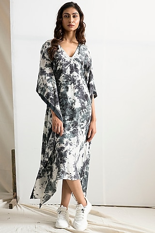 Light Grey & Black Tie-Dye Kaftan Dress by Bohame