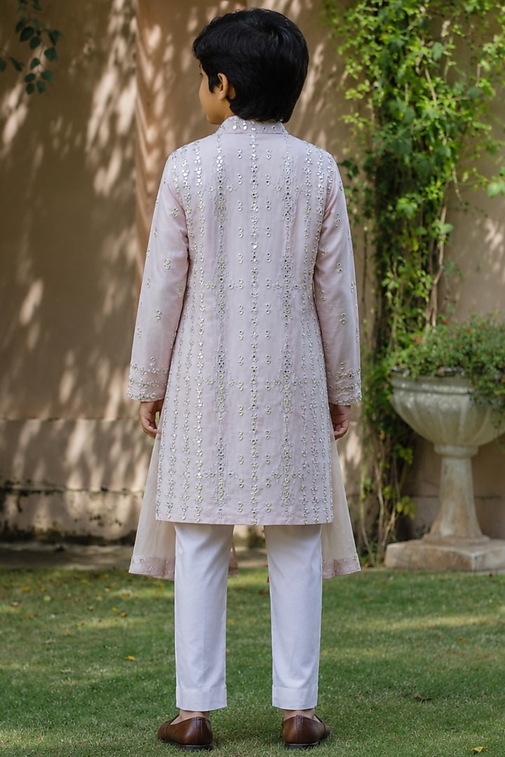 Light Pink Chanderi Kurta Set For Boys by Bohame Kids at Pernia's Pop Up Shop