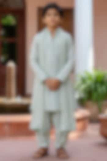 Mint Green Chanderi Kurta Set For Boys by Bohame Kids at Pernia's Pop Up Shop