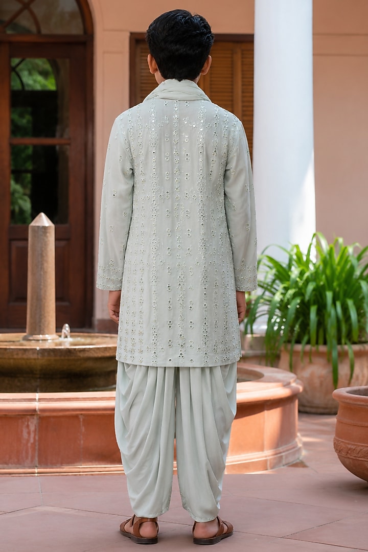 Mint Green Chanderi Kurta Set For Boys by Bohame Kids at Pernia's Pop Up Shop
