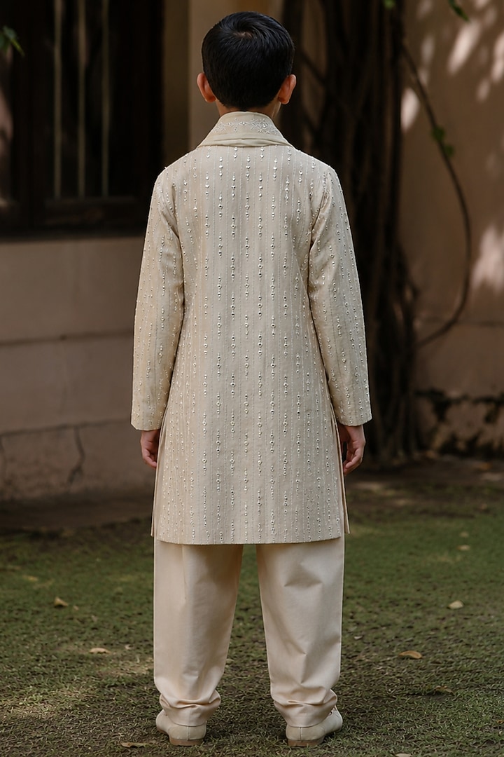 Gold Chanderi Kurta Set For Boys by Bohame Kids at Pernia's Pop Up Shop