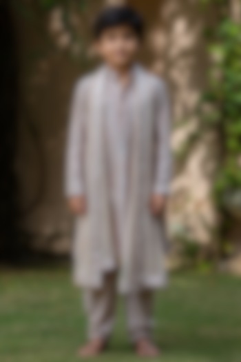 Champagne Chanderi Kurta Set For Boys by Bohame Kids at Pernia's Pop Up Shop