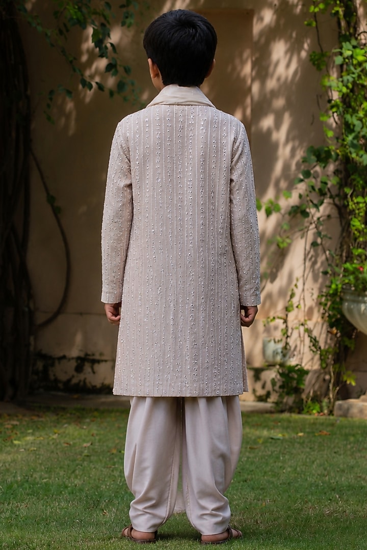Champagne Chanderi Kurta Set For Boys by Bohame Kids at Pernia's Pop Up Shop
