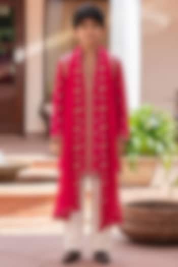 Hot Pink Chanderi Kurta Set For Boys by Bohame Kids at Pernia's Pop Up Shop