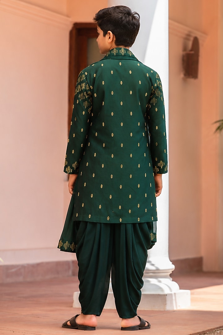 Bottle Green Chanderi Kurta Set For Boys by Bohame Kids at Pernia's Pop Up Shop