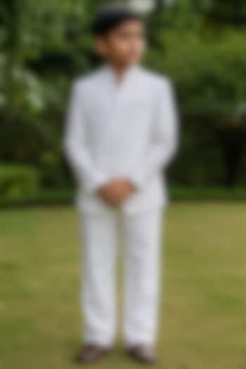 Off-White Wool Suiting Indowestern Set For Boys by Bohame Kids at Pernia's Pop Up Shop