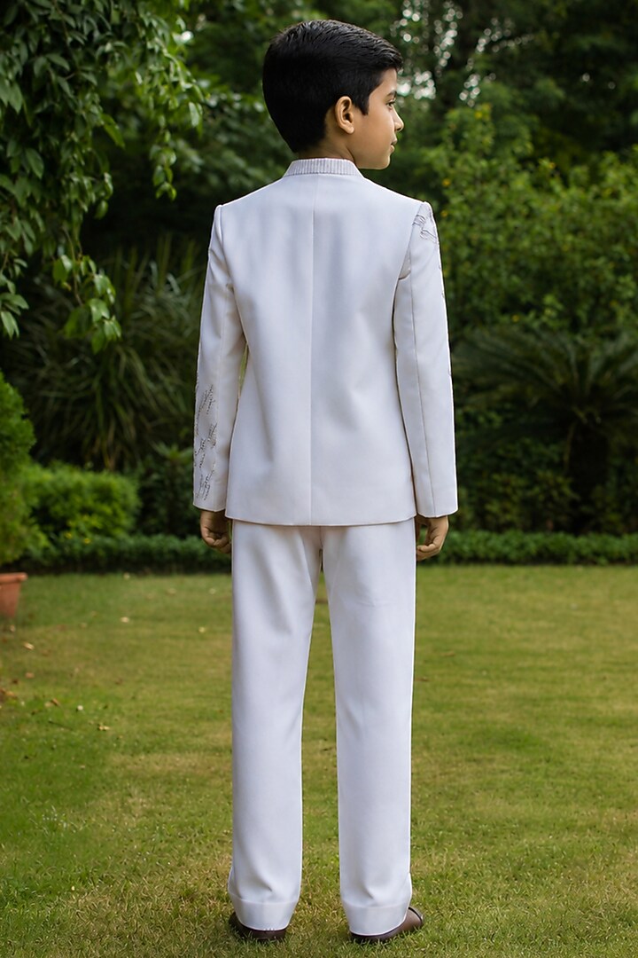Off-White Wool Suiting Indowestern Set For Boys by Bohame Kids at Pernia's Pop Up Shop