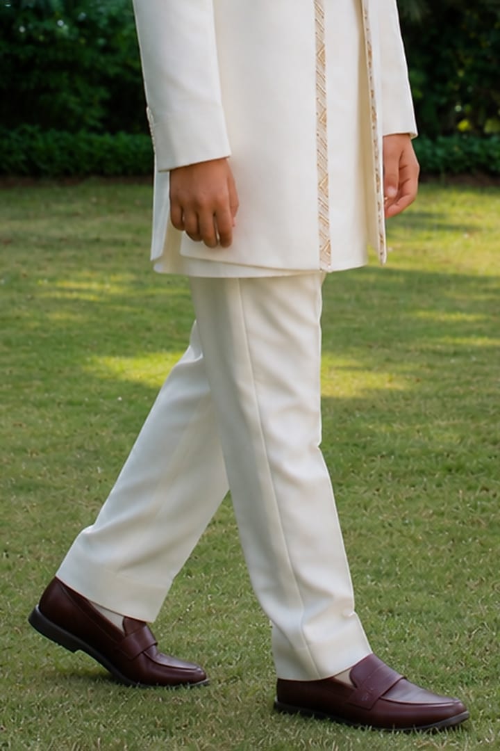 Off-White Tussar Indowestern Set For Boys by Bohame Kids at Pernia's Pop Up Shop