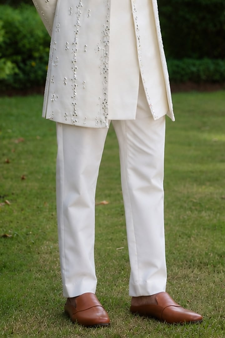 Ivory Tussar Embellished Indowestern Set For Boys by Bohame Kids at Pernia's Pop Up Shop