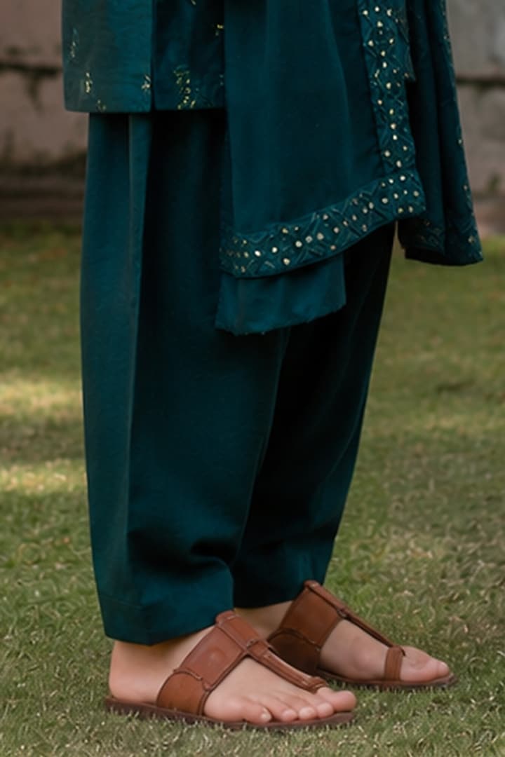 Bottle Green Dupion Silk Embroidered Kurta Set For Boys by Bohame Kids at Pernia's Pop Up Shop
