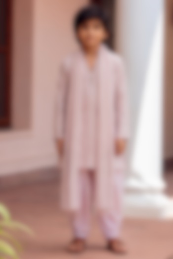 Lilac Chanderi Embroidered Kurta Set For Boys by Bohame Kids at Pernia's Pop Up Shop