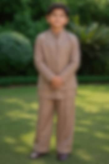 Rose Gold Modal Satin Hand Embroidered Indowestern Jacket Set For Boys by Bohame Kids at Pernia's Pop Up Shop