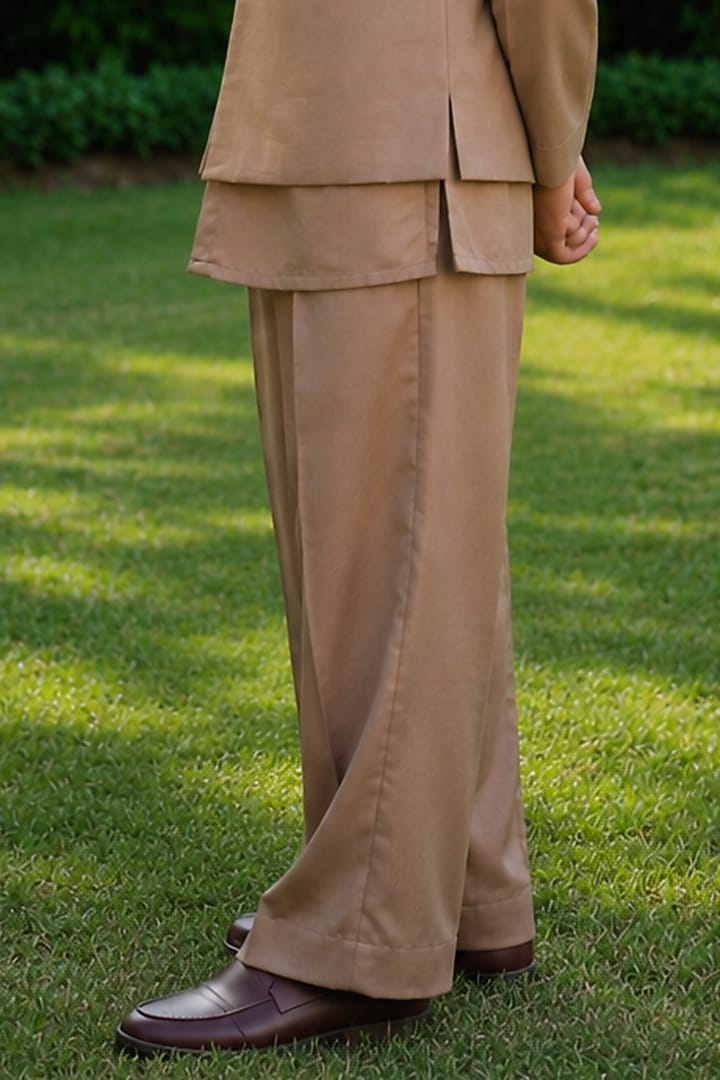 Rose Gold Modal Satin Hand Embroidered Indowestern Jacket Set For Boys by Bohame Kids at Pernia's Pop Up Shop