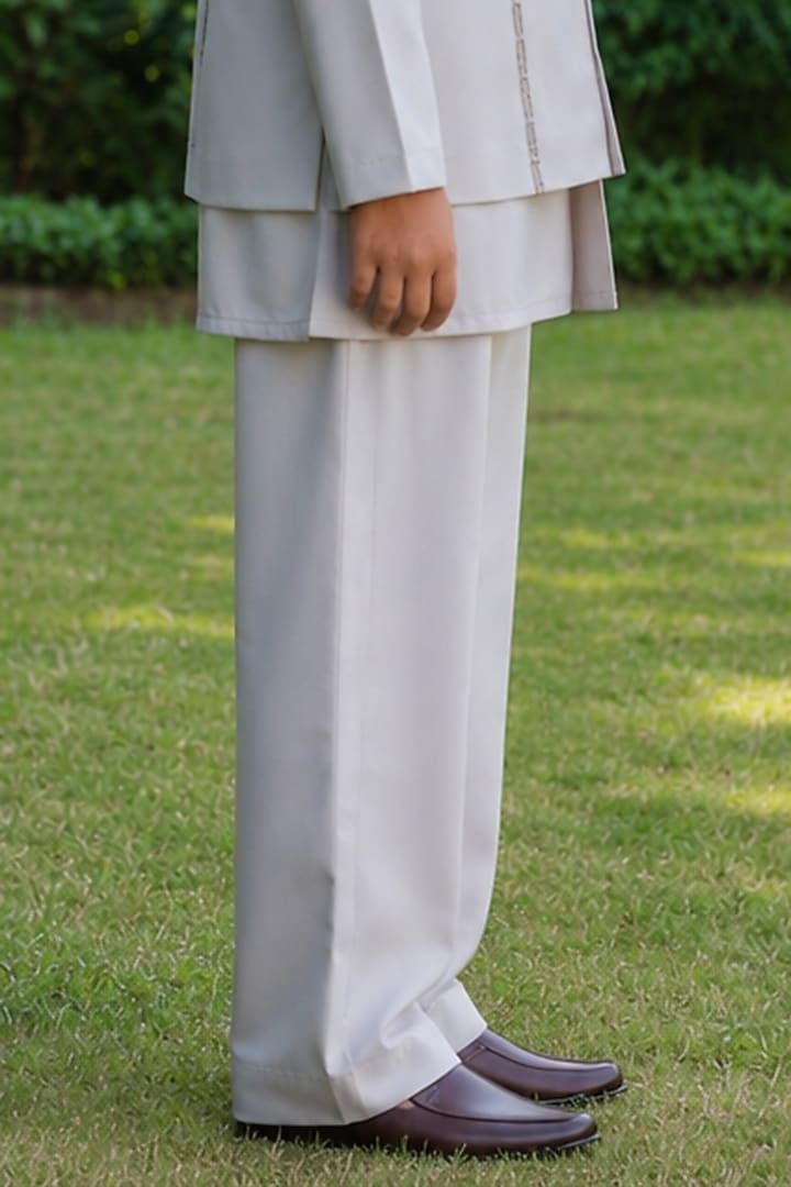 Light Grey Suiting Embroidered Indowestern Jacket Set For Boys by Bohame Kids at Pernia's Pop Up Shop