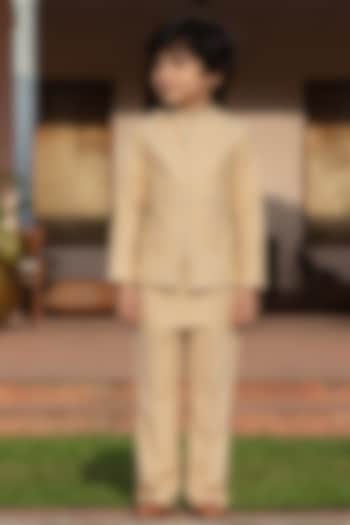 Beige Suiting Embroidered Indowestern Jacket Set For Boys by Bohame Kids at Pernia's Pop Up Shop