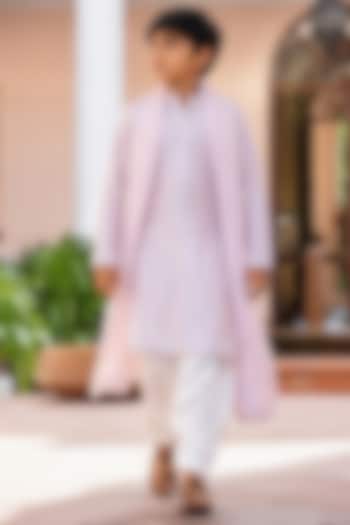 Light Pink Chikankari Mirror Embroidered Kurta Set For Boys by Bohame Kids at Pernia's Pop Up Shop
