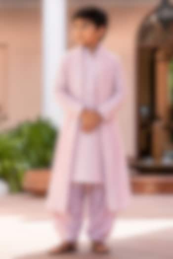 Lilac Chikankari Kurta Set For Boys by Bohame Kids at Pernia's Pop Up Shop