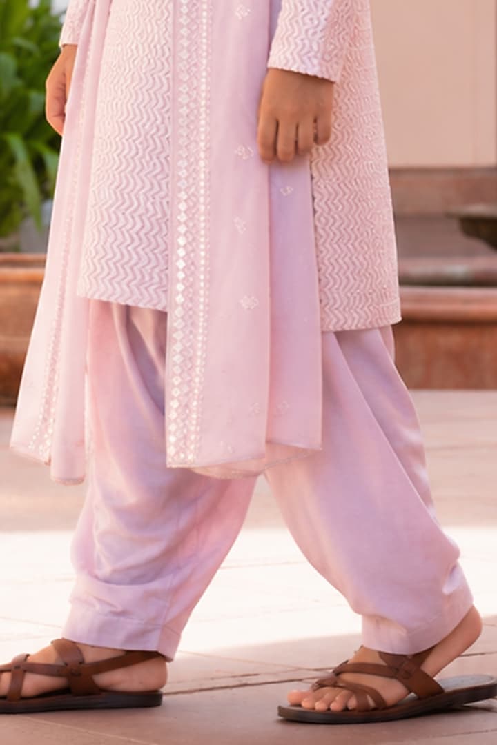 Lilac Chikankari Kurta Set For Boys by Bohame Kids at Pernia's Pop Up Shop