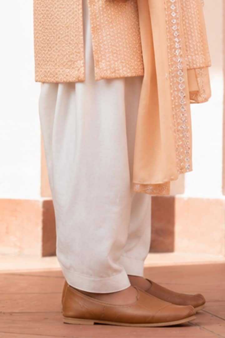 Peach Chikankari Kurta Set For Boys by Bohame Kids at Pernia's Pop Up Shop
