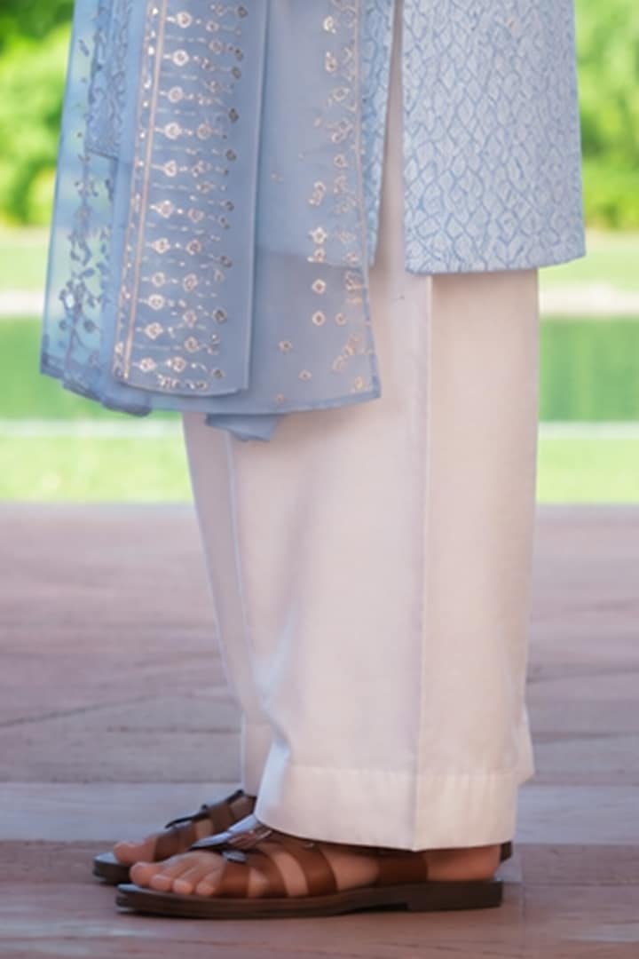 Light Blue Chikankari Kurta Set For Boys by Bohame Kids at Pernia's Pop Up Shop