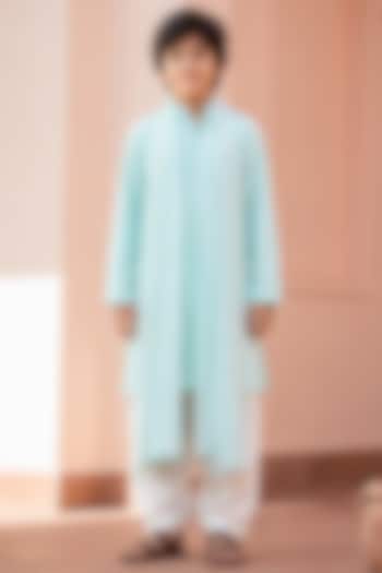 Cruise Blue Chikankari Embroidered Kurta Set For Boys by Bohame Kids at Pernia's Pop Up Shop