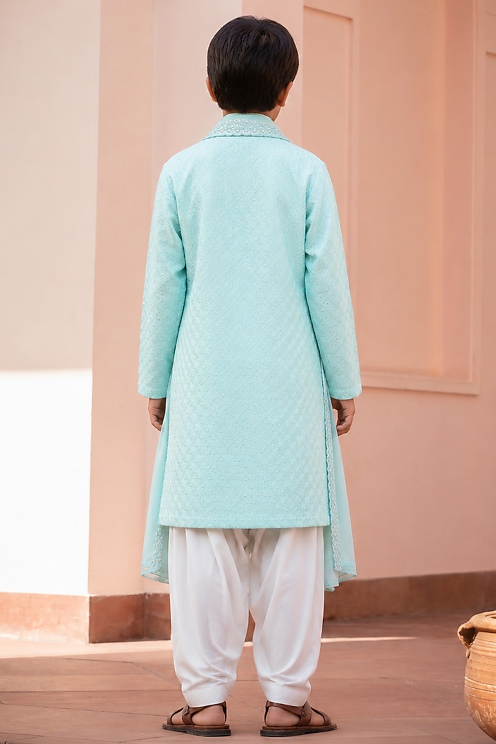 Cruise Blue Chikankari Embroidered Kurta Set For Boys by Bohame Kids at Pernia's Pop Up Shop