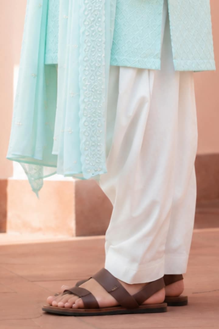 Cruise Blue Chikankari Embroidered Kurta Set For Boys by Bohame Kids at Pernia's Pop Up Shop