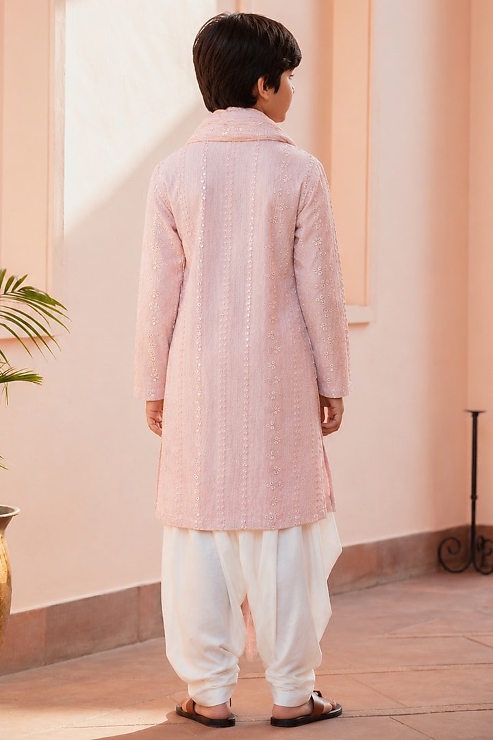 Light Pink Chikankari Embroidered Kurta Set For Boys by Bohame Kids at Pernia's Pop Up Shop