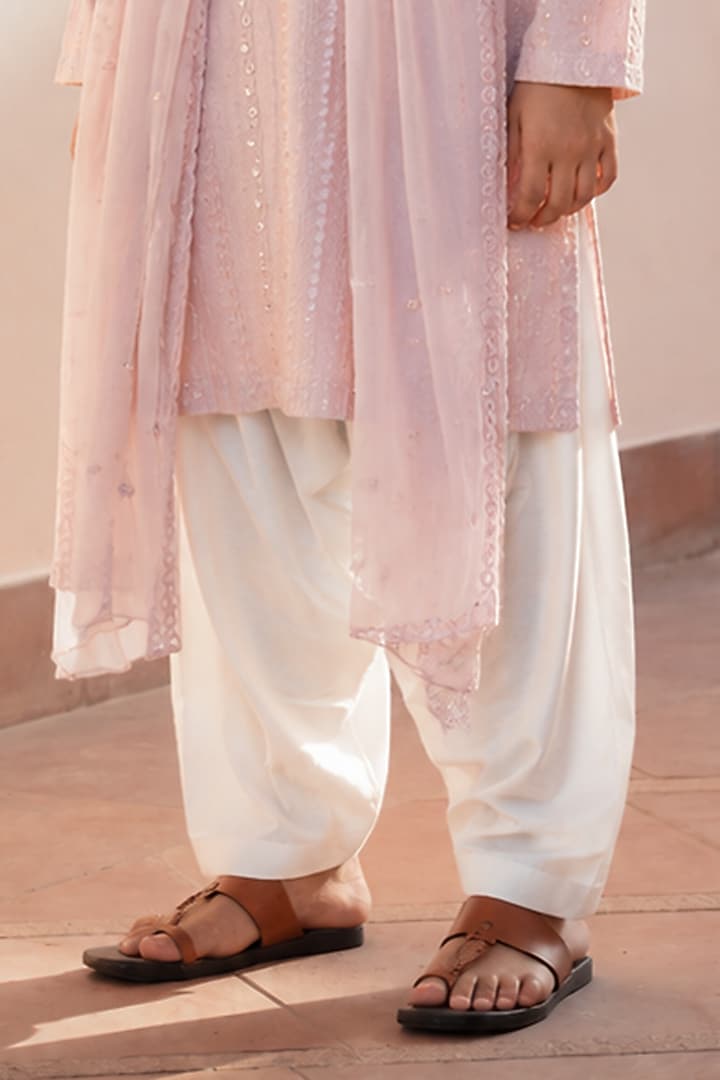 Light Pink Chikankari Embroidered Kurta Set For Boys by Bohame Kids at Pernia's Pop Up Shop
