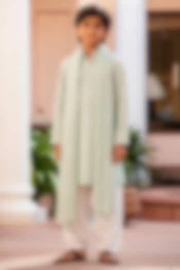 Sage Green Chikankari Embroidered Kurta Set For Boys by Bohame Kids at Pernia's Pop Up Shop