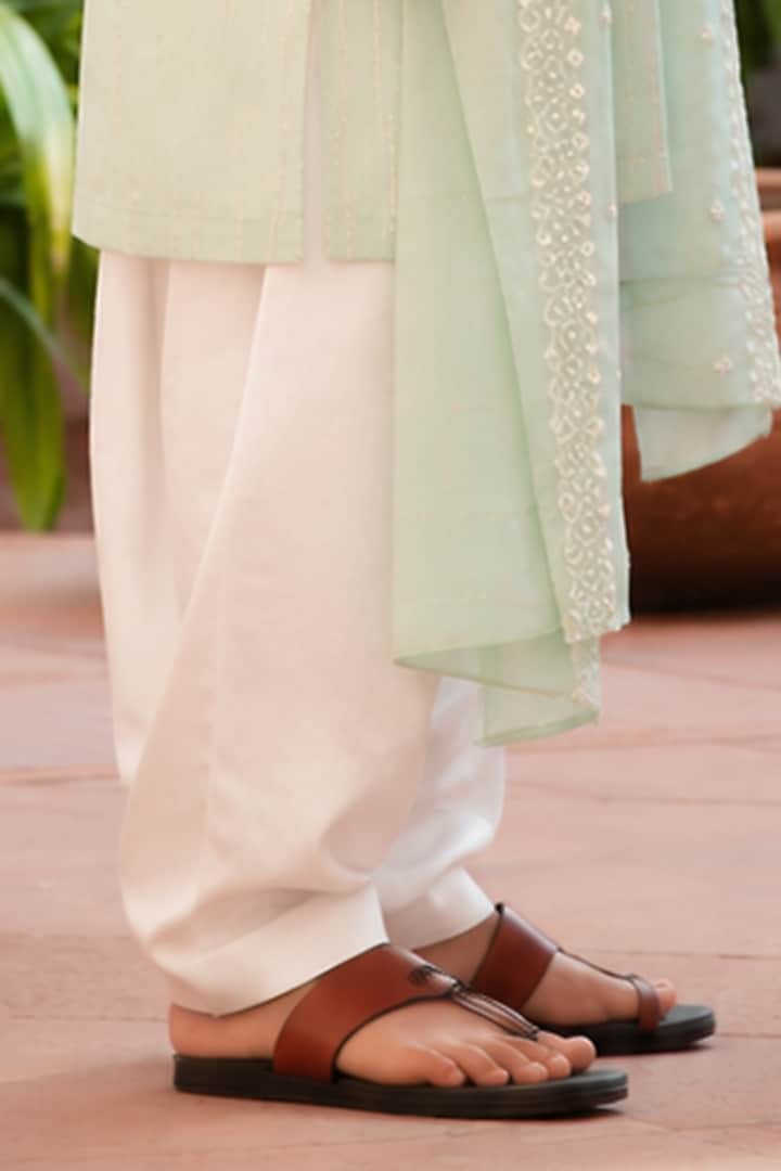 Sage Green Chikankari Embroidered Kurta Set For Boys by Bohame Kids at Pernia's Pop Up Shop