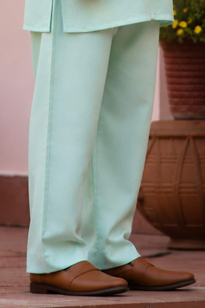 Sage Green Chikankari Indowestern Set For Boys by Bohame Kids at Pernia's Pop Up Shop
