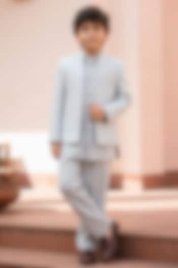 Powder Grey Chikankari Indowestern Set For Boys by Bohame Kids at Pernia's Pop Up Shop