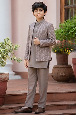 Rose Gold Chikankari Indowestern Set For Boys by Bohame Kids