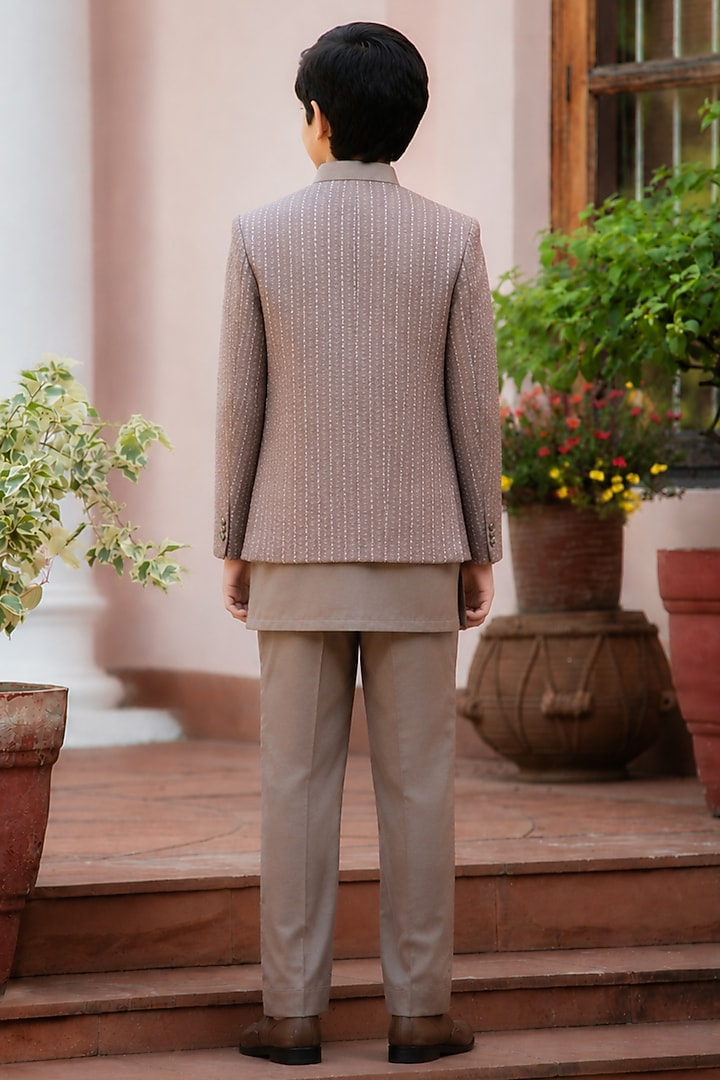 Rose Gold Chikankari Indowestern Set For Boys by Bohame Kids at Pernia's Pop Up Shop