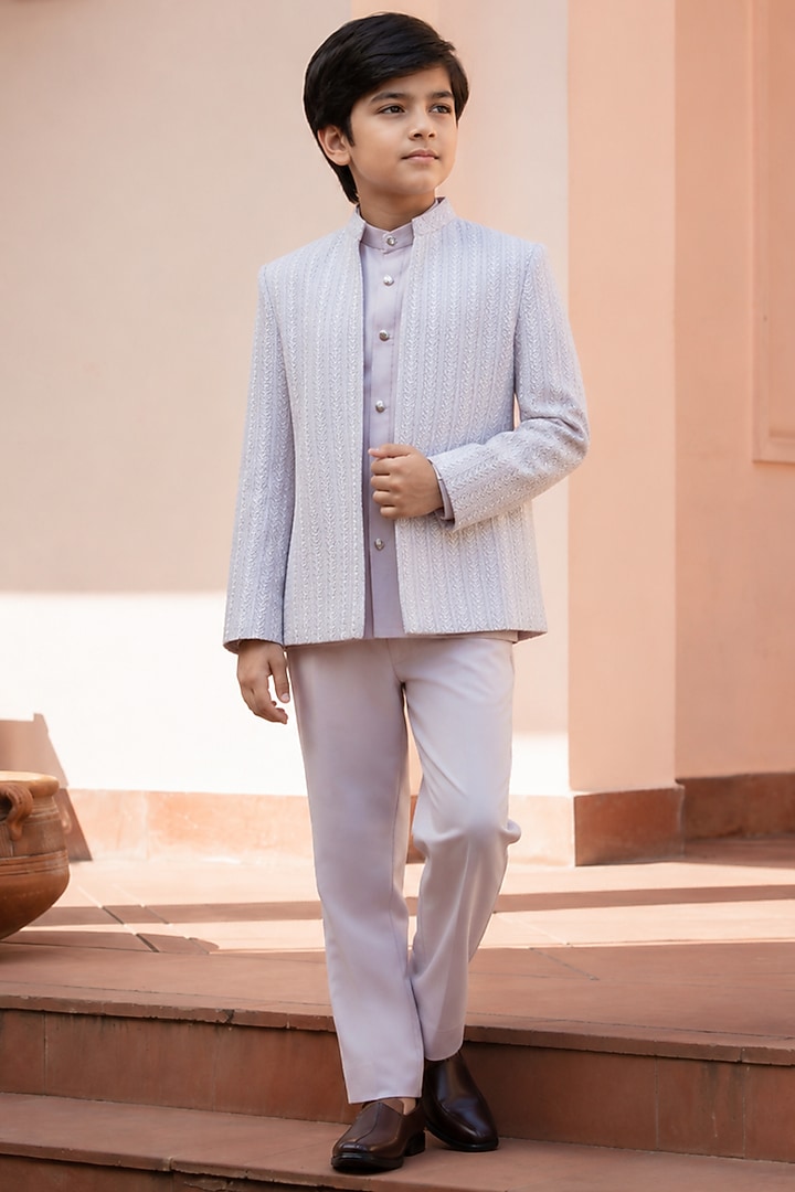 Lilac Chikankari Indowestern Set For Boys by Bohame Kids at Pernia's Pop Up Shop