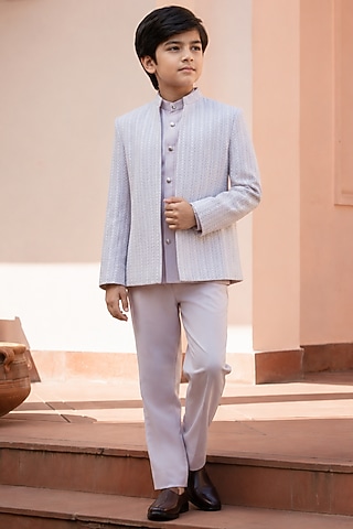 Lilac Chikankari Indowestern Set For Boys by Bohame Kids
