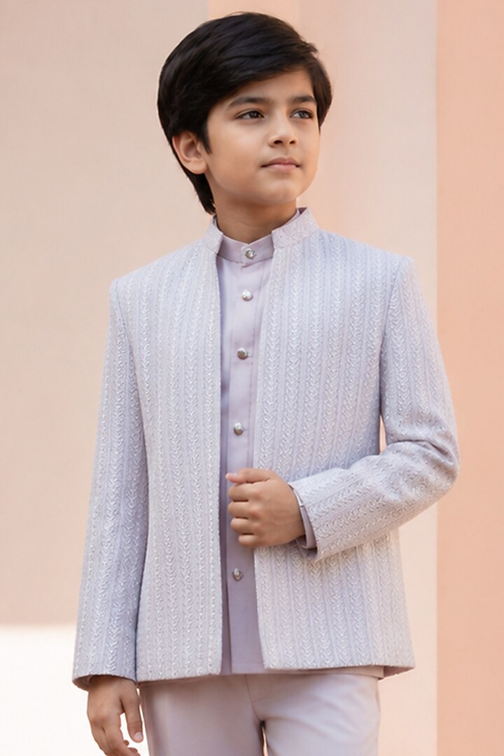 Lilac Chikankari Indowestern Set For Boys by Bohame Kids at Pernia's Pop Up Shop
