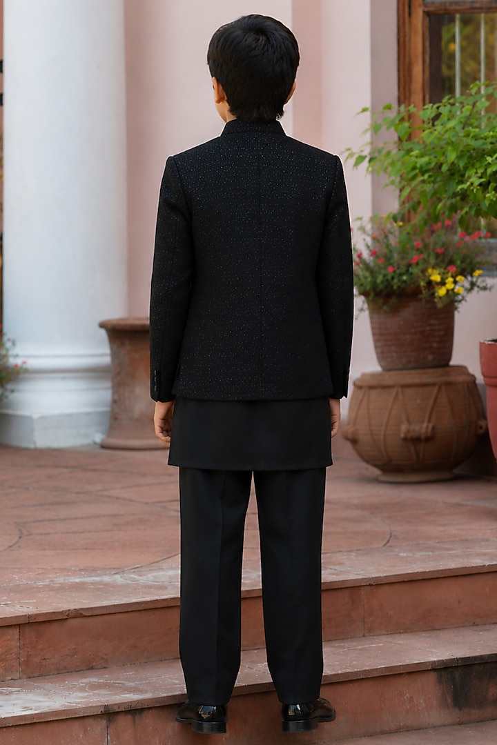 Black Chikankari Embellished Indowestern Set For Boys by Bohame Kids at Pernia's Pop Up Shop