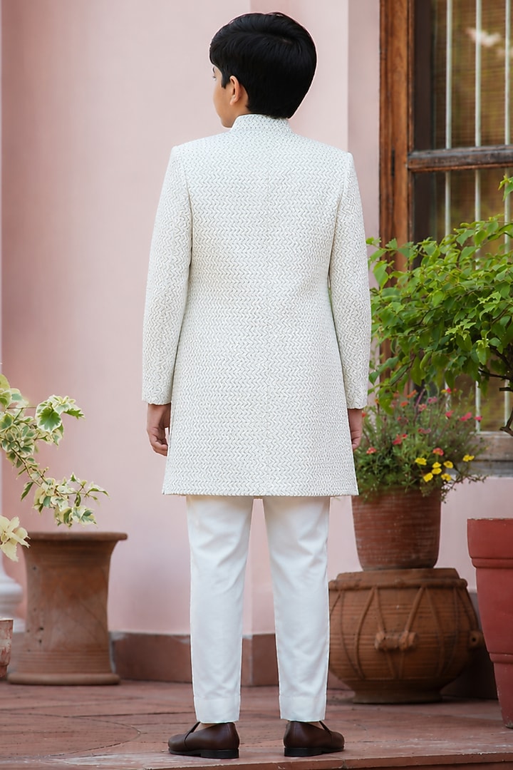 Off-White Chikankari Indowestern Set For Boys by Bohame Kids at Pernia's Pop Up Shop