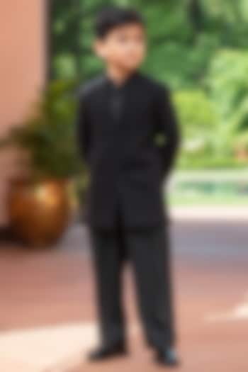 Black Chikankari Indowestern Set For Boys by Bohame Kids at Pernia's Pop Up Shop