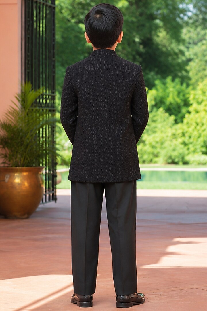 Black Chikankari Indowestern Set For Boys by Bohame Kids at Pernia's Pop Up Shop