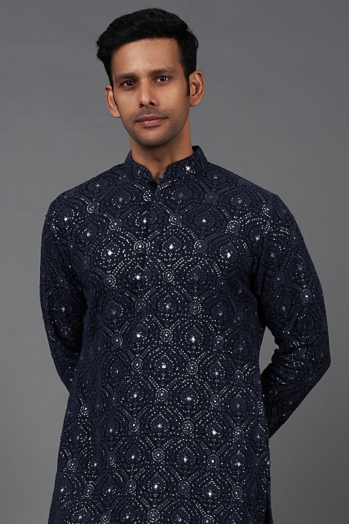 Navy Blue Georgette Chikankari Embroidery Anarkali Kurta and Dupatta Set